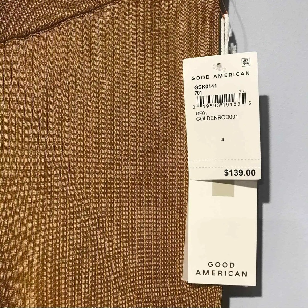 NWT Good American Plaited Rib Boss Flare Goldenrod pants - Picture 8 of 10